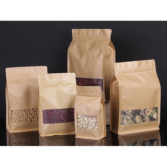 Bolsa Kraft com zíper de fundo plano com janela